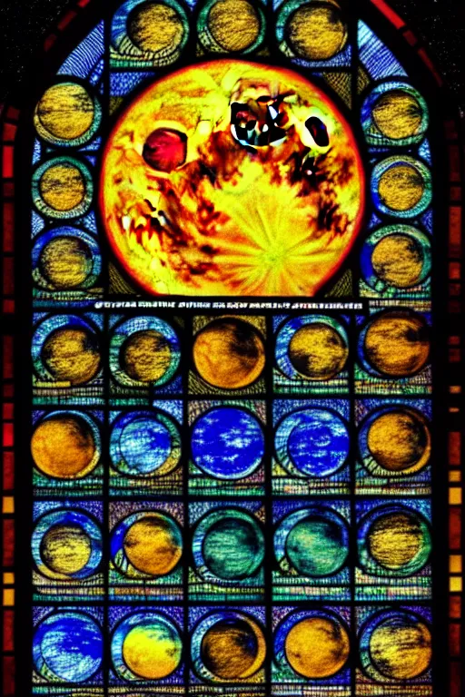 Prompt: celestial bodies in the style of stained glass, full moon, eclipse, intricate, highly detailed, sharp, artstation 4k 8k