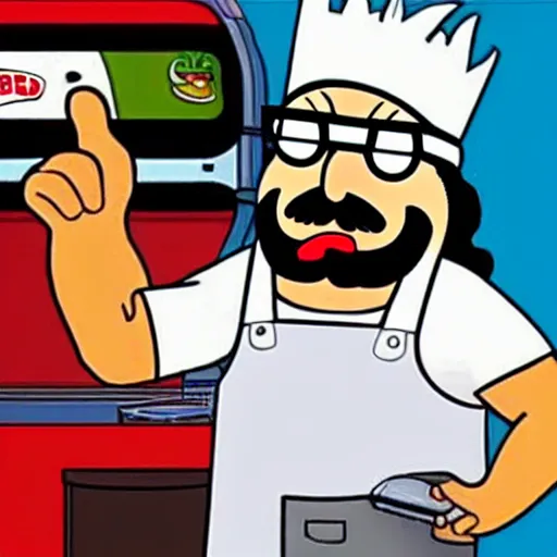 Prompt: if bob belcher from tv show bob's burgers was real and worked at burger king