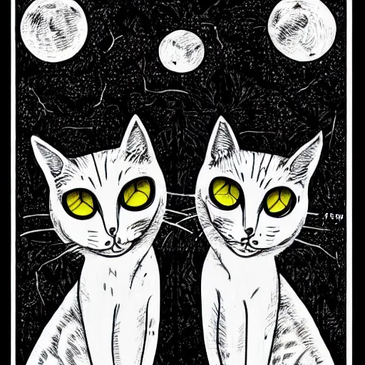 Image similar to black and white illustration creative design, two headed cat, junji ito