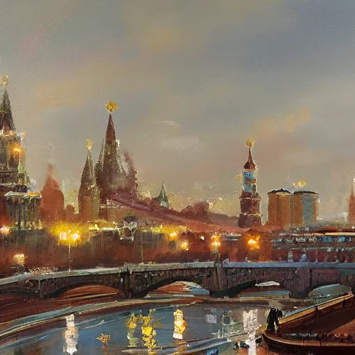 Image similar to aivozovsky oil paint of future moscow