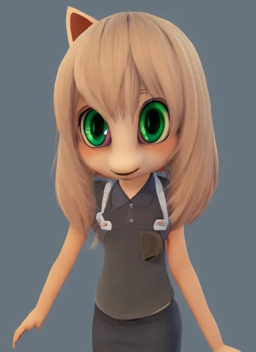 Prompt: female furry mini cute style, character adoptable, highly detailed, rendered, ray - tracing, cgi animated, 3 d demo reel avatar, style of maple story and zootopia, maple story rat girl, grey rat, dark skin, soft shade, soft lighting