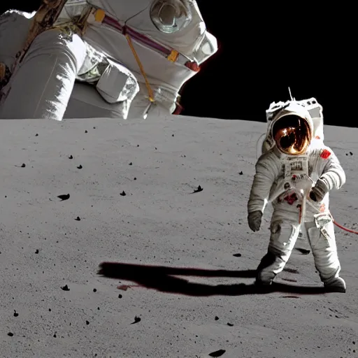 Image similar to an astronaut riding a horse with a unicorn on the moon, nasa image