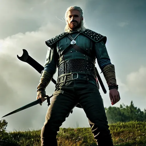 Image similar to Chris Evans as the Witcher, photo real, 4k, epic, high detail, cinematic