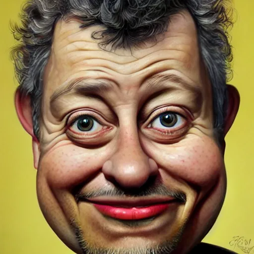 Image similar to Caricature portraits done of Gene Ween, realistic, hyperrealistic, very realistic, highly detailed, very detailed, extremely detailed, detailed, oil painting, digital art, trending on artstation