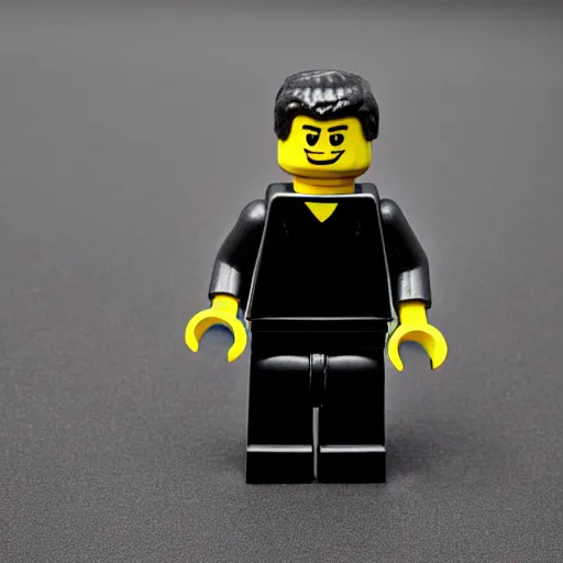 Image similar to macro photo of lego figure of angry men in black Adidas tracksuit