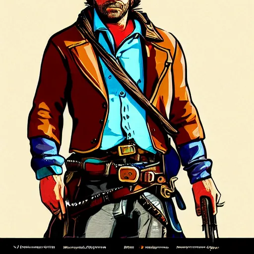 Prompt: Arthur Morgan from Red Dead Redemption 2 drawn in the style of The Legend of Zelda: Breath of the Wild