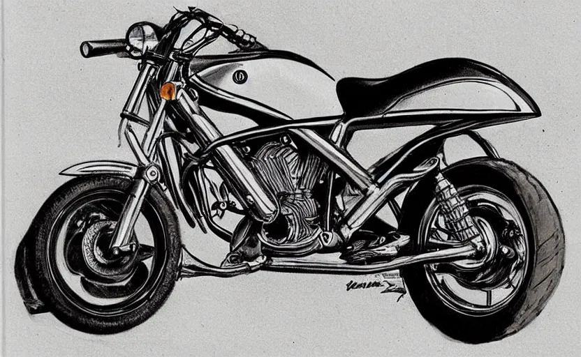 Prompt: 1 9 7 0 s yamaha retro motorcycle concept, sketch, art,