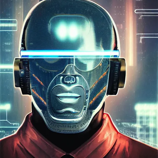 Image similar to a man with a vintage computer monitor for a head award winning cyber punk art, uncanny valley, detailed face, sci - fi book cover, retro futuristic,
