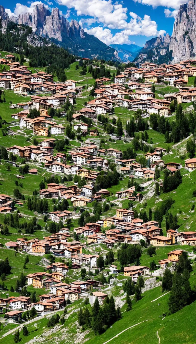 Image similar to an italian town in the dolomites mountains