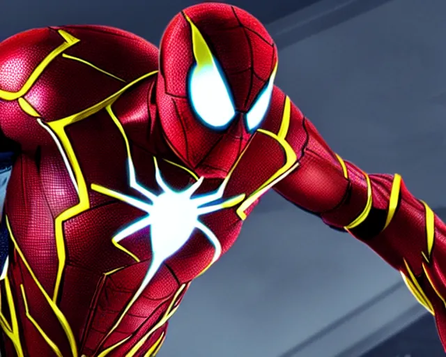 Image similar to photorealistic sketch of the mcu iron spider