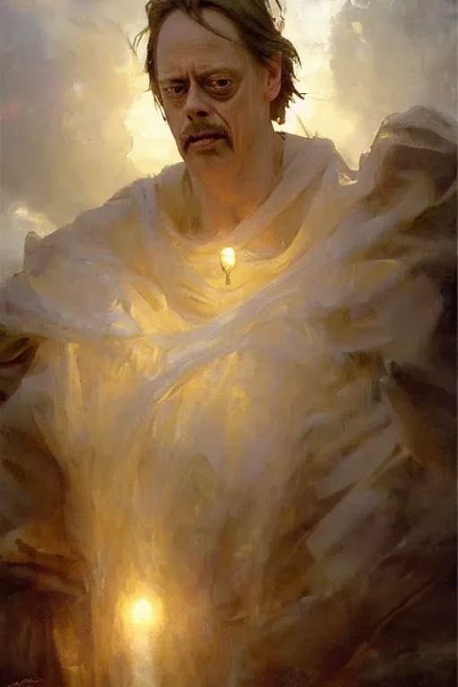 Image similar to beautiful impressionistic oil painting portrait of ancient roman god emperor steve buscemi ascending wearing the civic crown levitating in religious pose, art by anders zorn, wonderful masterpiece by greg rutkowski, expressive brush strokes, beautiful cinematic light, american romanticism by greg manchess, jessica rossier