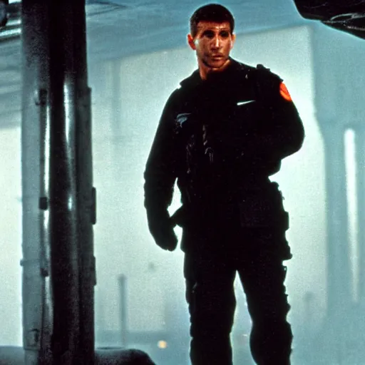 Prompt: film still blade runner Officer Deckard wearing Nike ACG techwear