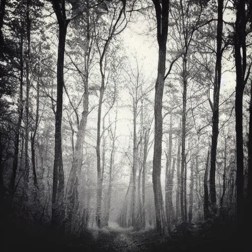 Image similar to a dark forest with a feeling of loneliness, polaroid photo, perfect photo, photo pinterest