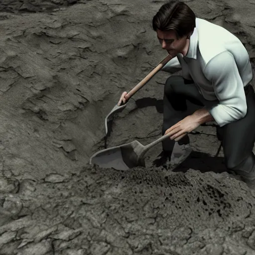 Image similar to tom cruise digging a deep hole with a shovel, videogame graphics, untextured