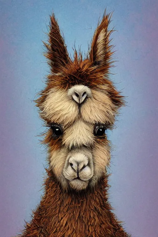 Image similar to A cutest adorable furry llama portrait made of dreams and hopes, 4k hd storybook illustration by Brian Froud, Geoff Darrow, Moebius, Beeple, detailed illustration, #oc, Artstation, CGsociety, behance