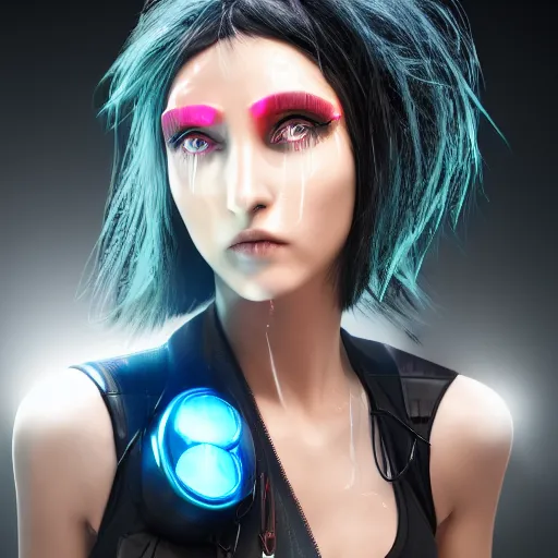 Image similar to cyberpunk hacker girl portrait, highly detailed, alita, studio lighting, neon backlit, 8 k