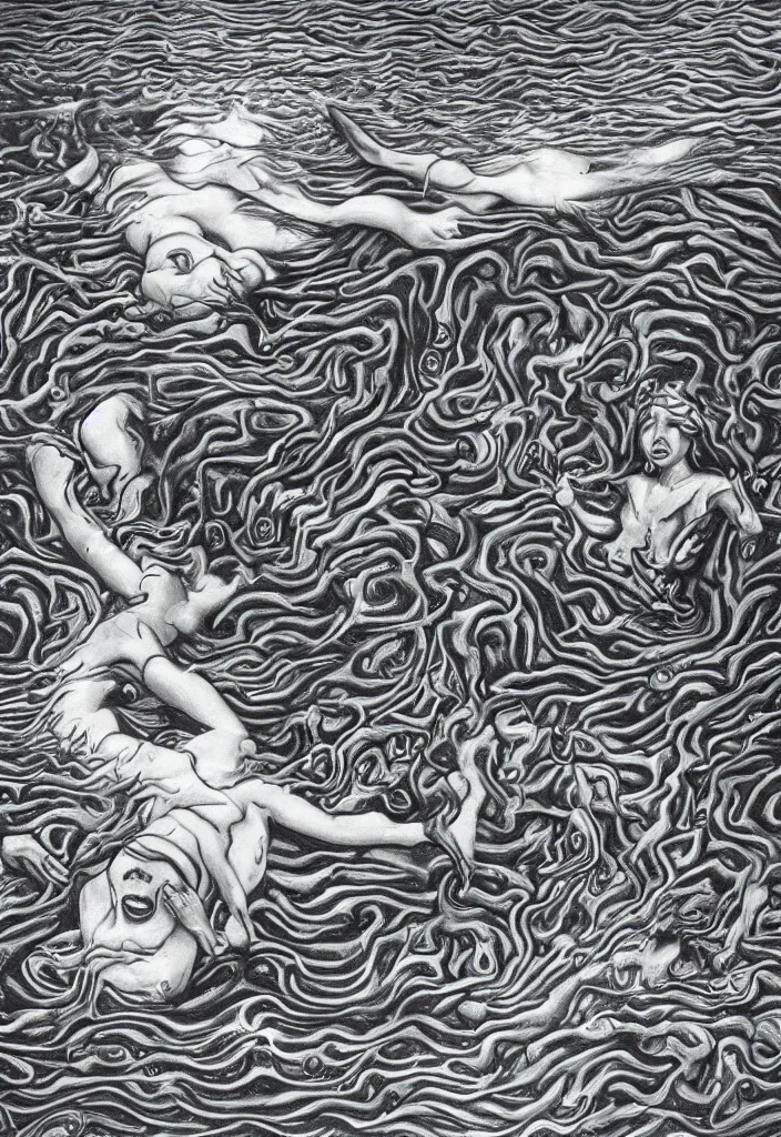 Image similar to highly detailed surrealist art about drowning slowly