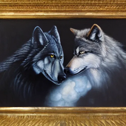 Prompt: the wolf and the raven, oil on canvas