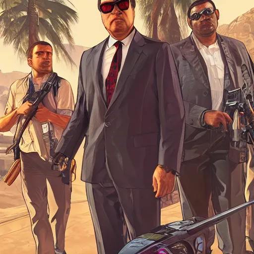 Prompt: GTA5, Cover Art, Grand Theft Auto Poster, George Wendt as a secret agent with sunglasses, D&D, fantasy, intricate, elegant, highly detailed, digital painting, artstation, concept art, matte, sharp focus, illustration, hearthstone, art by Artgerm and Greg Rutkowski and