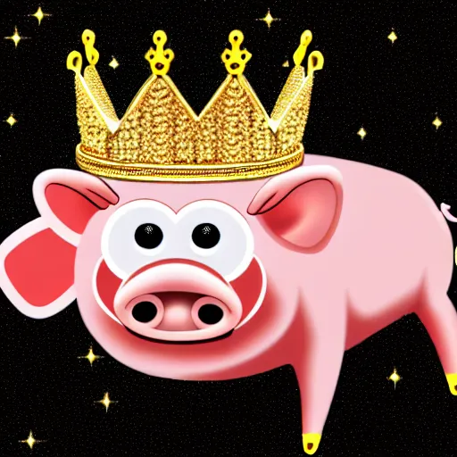 Prompt: full body zoomed out photo of pig king wearing a gold crown depicted as a muppet