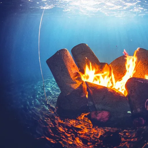 Image similar to photo of a camp fire underwater, highly - detailed, cinematic