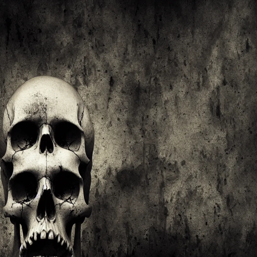 Prompt: creepy skull, central composition, dark and mysterious, atmospheric, cinematic, 4k, ultra detail, ultra realistic