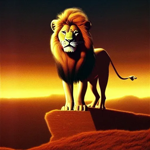 Image similar to The Lion King in style of Zdislaw Beksinski