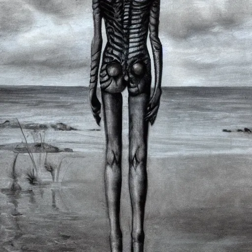 Image similar to girl by the sea by giger