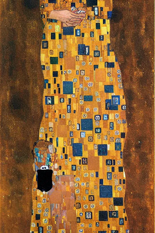 Image similar to iphone selfie, phone in hand, by gustav klimt