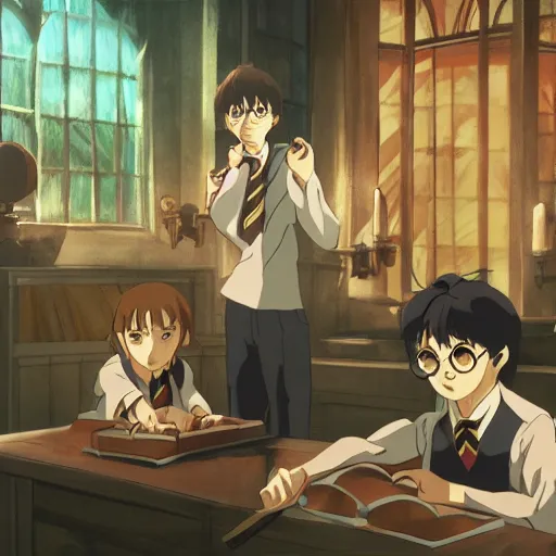 Image similar to film still of Harry Potter and the Chamber of Secrets Artwork by Dice Tsutsumi, Makoto Shinkai, Studio Ghibli