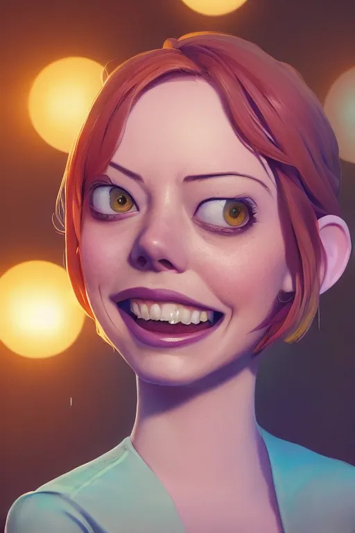 Image similar to emma stone smiling to see many big italian sausages by concept artist gervasio canda, behance hd by jesper ejsing, by rhads, makoto shinkai and lois van baarle, ilya kuvshinov, rossdraws global illumination radiating a glowing aura global illumination ray tracing hdr render in unreal engine 5