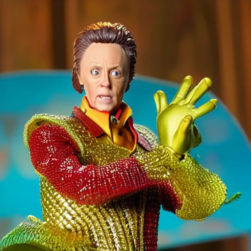 Prompt: action figure of christopher walken from the wiz movie, 4 k, highly detailed, award winning, look at all that detail!