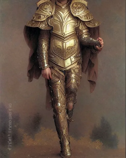 Image similar to Nicolas Cage, dressed in ornate, detailed, intricate iridescent opal armor, detailed oil painting by William Adolphe Bouguereau and Donato Giancola