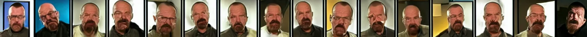 Image similar to 8 progressing frames from a video of walter white throwing a phone