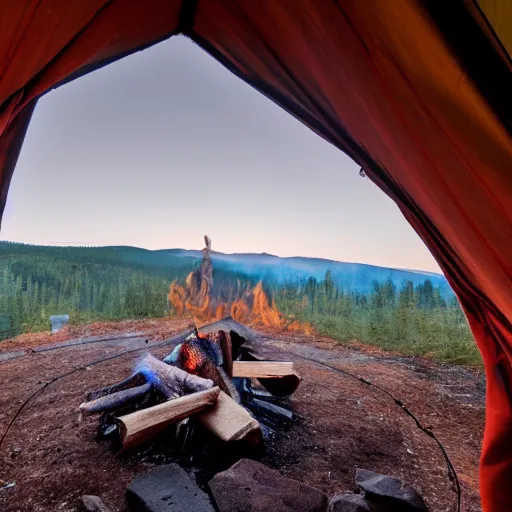 Prompt: a campfire inside of a large dome