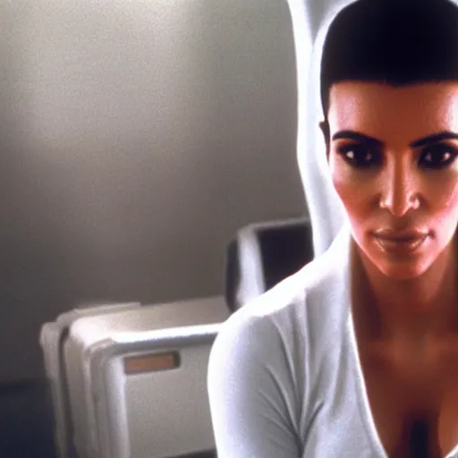 Image similar to film still of Kim Kardashian in the movie Alien.