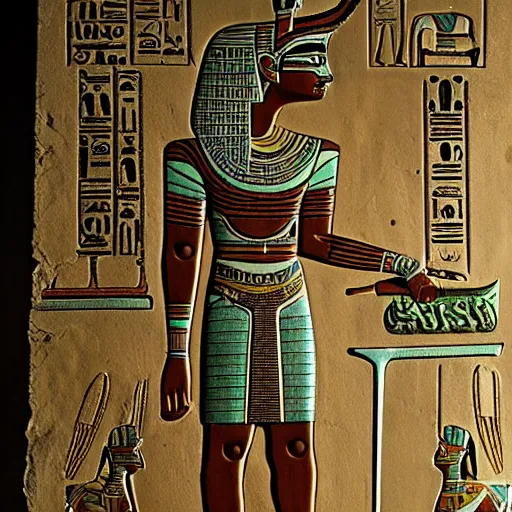 Image similar to ancient egyptian art robots