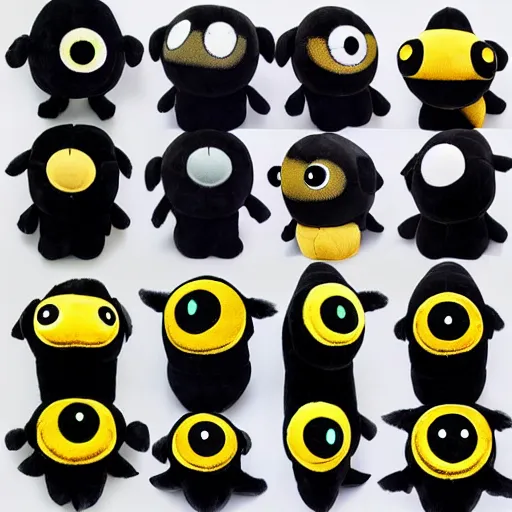 Image similar to cute fumo plush of a black and gold monster, many eyes, kawaii, symmetry