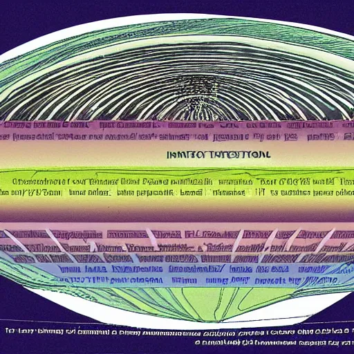 Prompt: an illustration of a cia astral projection diagram with incredible detail with seven layers of information, scanned from museum archives