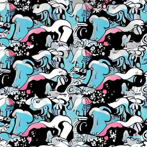 Prompt: dumbo elephants on parade hd negative colors black background