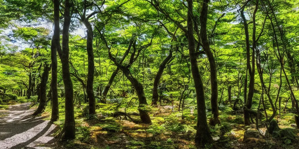 Image similar to a japanese forest on a sunny day