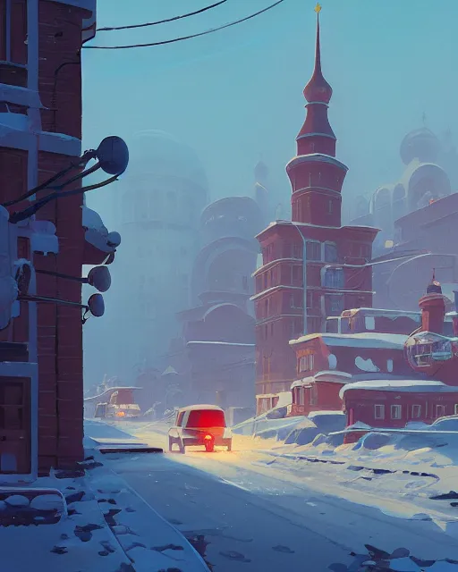 Image similar to a beautiful painting of old soviet city, by simon stalenhag, cory loftis, james gilleard, atey ghailan, makoto shinkai, goro fujita, studio ghibli, rim light, exquisite lighting, clear focus, very coherent, plain background, soft painting