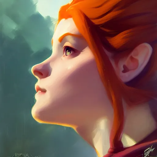 Image similar to portrait of a female Link from Triss Merigold medium shot, asymmetrical, profile picture, Organic Painting, sunny day, Matte Painting, bold shapes, hard edges, street art, trending on artstation, by Greg Manchess and Huang Guangjian and Loish and Gil Elvgren and Sachin Teng
