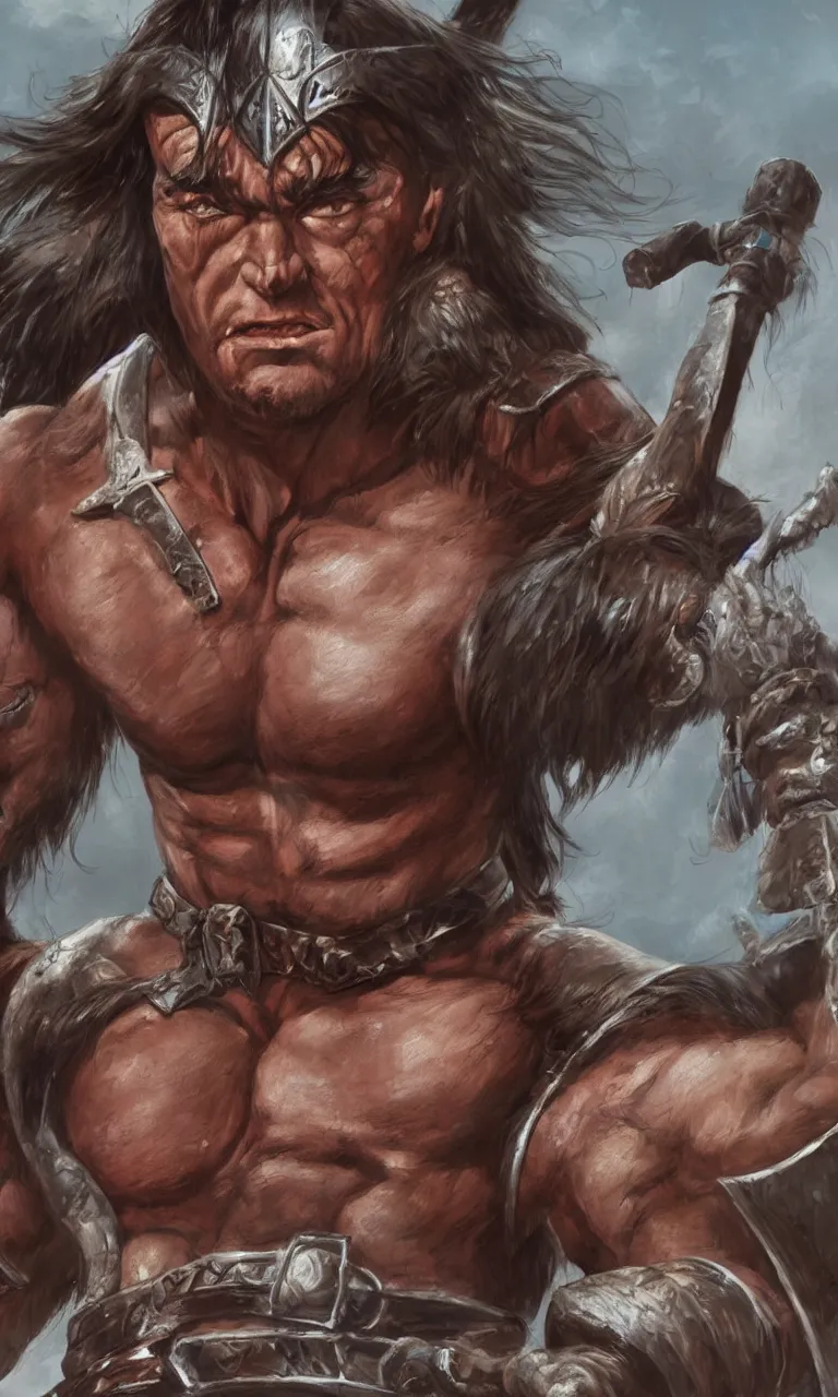 Prompt: digital painting of conan the barbarian by simon bisley and john buscema, unreal engine 5