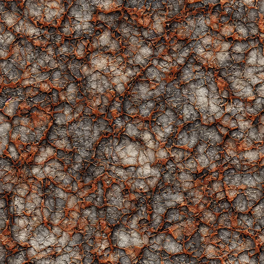 Image similar to seamless tileable texture of damaged rusted metal, realistic, very detailed, beautiful, corrosive damage, intricate details, sharp focus, substance designer, substance render, substance painter, marmoset, unreal engine, octane render