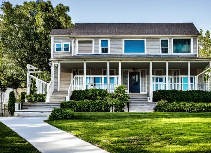 Image similar to a house with only stairs, peaceful suburban scene