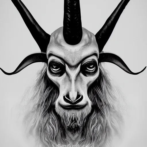 Prompt: a realistic portrait of baphomet, studio photography,