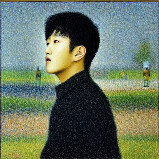 Image similar to “K-pop star Changbin as an oil painting by Seurat”