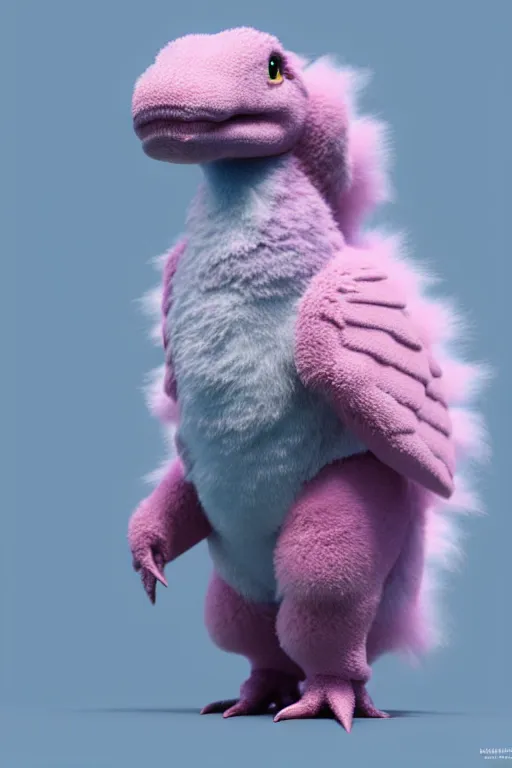 Prompt: high quality 3 d render hyperrealist very cute multipastel fluffy dinosaur with fluffy wings, vray, smooth in _ the background, artstation