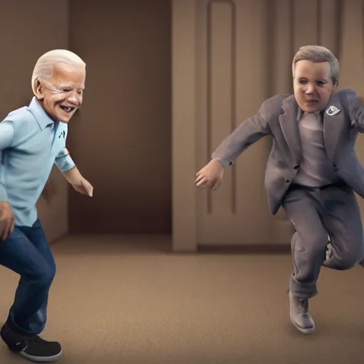 Image similar to joe biden chasing a child in the backrooms, hyper - realistic, 4 k, octane - render, realistic.